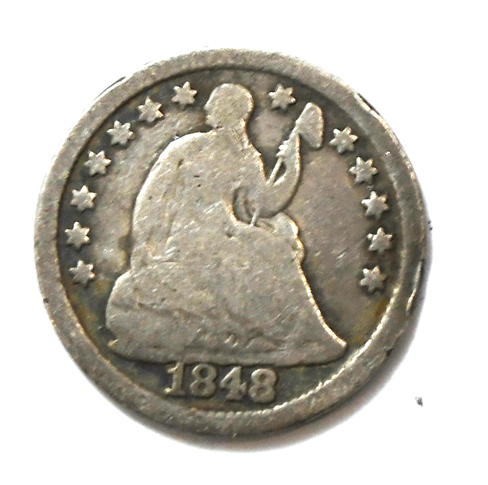 1848 H10c Seated Liberty Silver Half Dime Rare 1848/48 FS-302 EDS