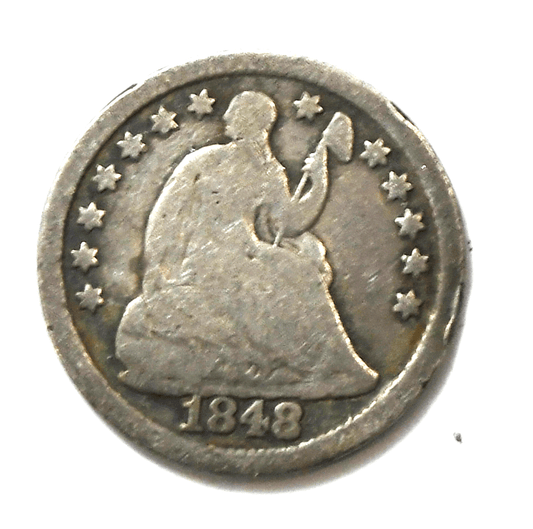 1848 H10c Seated Liberty Silver Half Dime Rare 1848/48 FS-302 EDS
