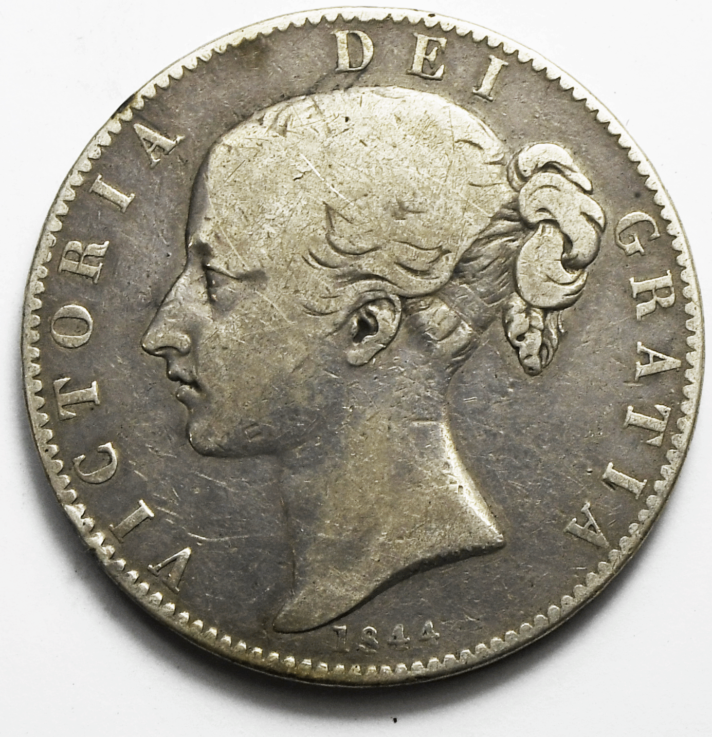 1844 Great Britain Crown Silver Coin KM# 765 Only 94,000 Minted