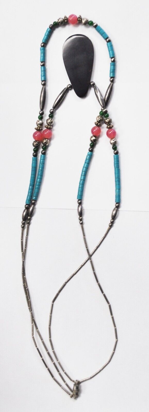 Silver Plate MOP Inlay Bird 49mm Pendant Beaded Necklace 22"