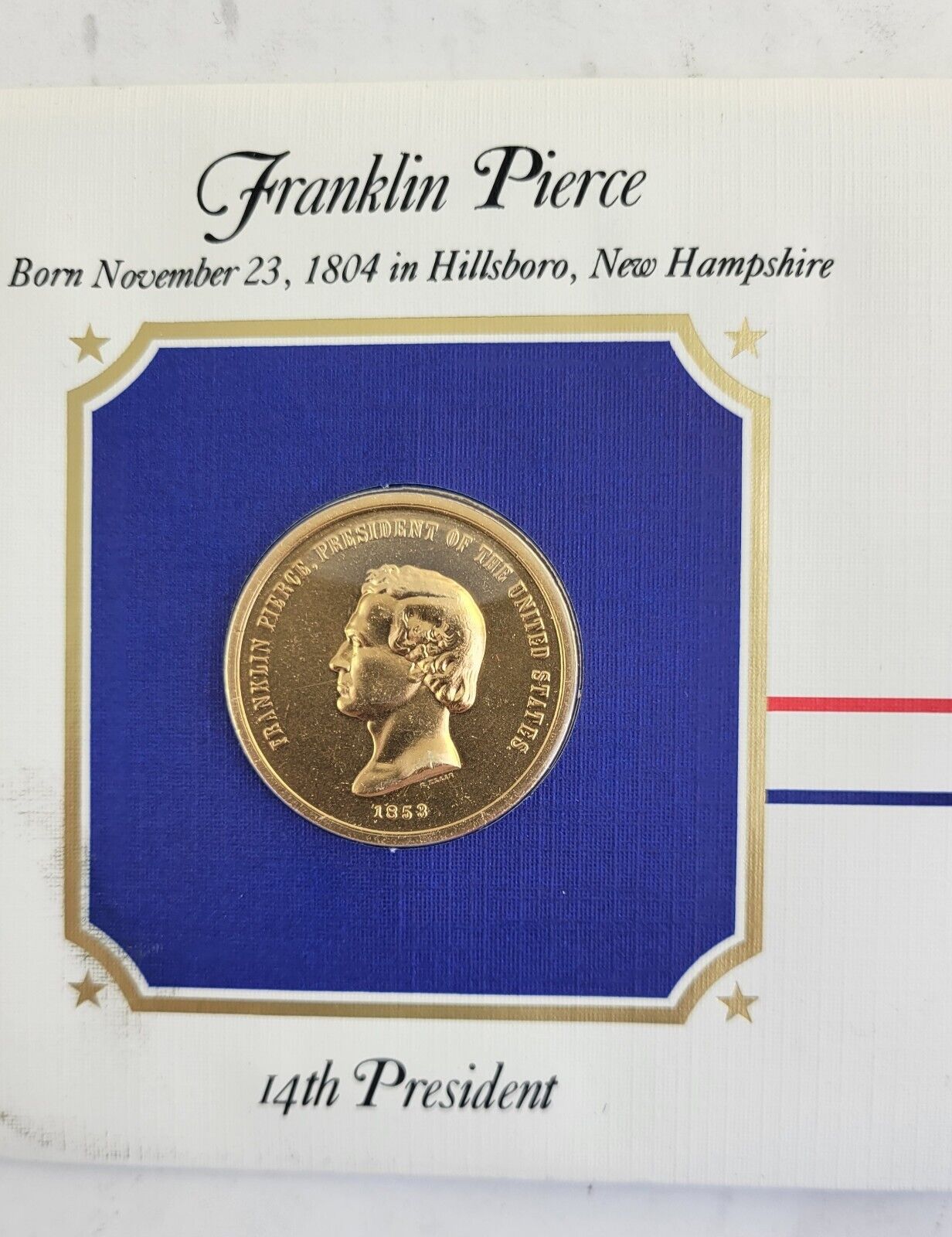 F Pierce Presidential Covers Medal Postal Commemorative Society Gold Plated