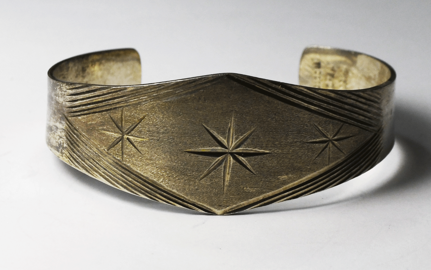 Sterling Silver Tapered Etched Stars Stripes Cuff Bracelet 24mm 6-3/4" Wrist 25g