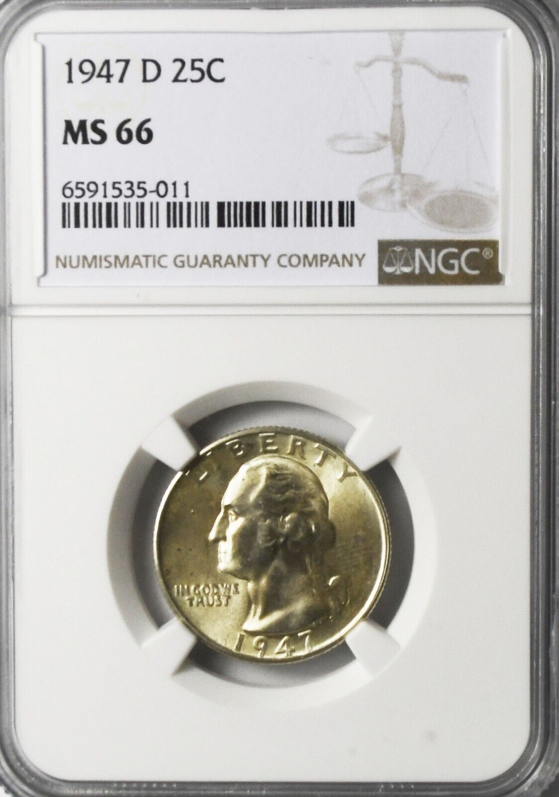 1947 D 25c Washington Silver Quarter Dollar NGC MS66 BU
