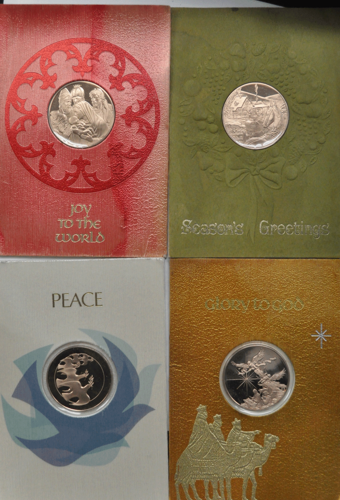 4 Franklin Mint Bronze Peace Glory to God Joy World Season's Greetings Medals