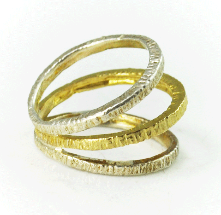 Sterling 16mm Silpada Textured Multi Three Band Two Tone Brass Ring Size 6