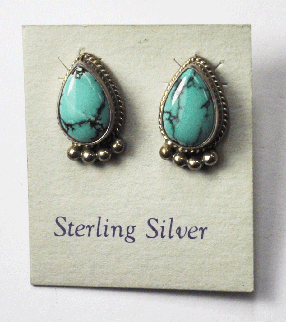 Sterling Silver 4 Dot Turquoise Teardrop Earrings 19mm x 12mm