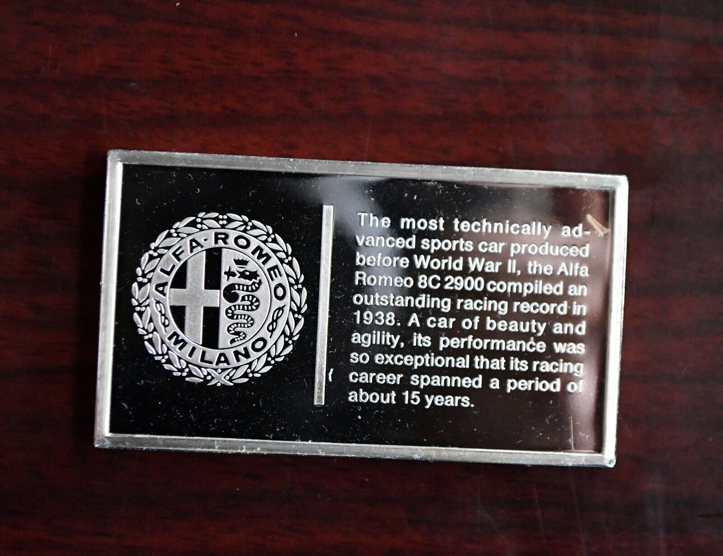 1938 Alfa Romeo Centennial Car Collection 1000 Grains Sterling Franklin Mint Bar