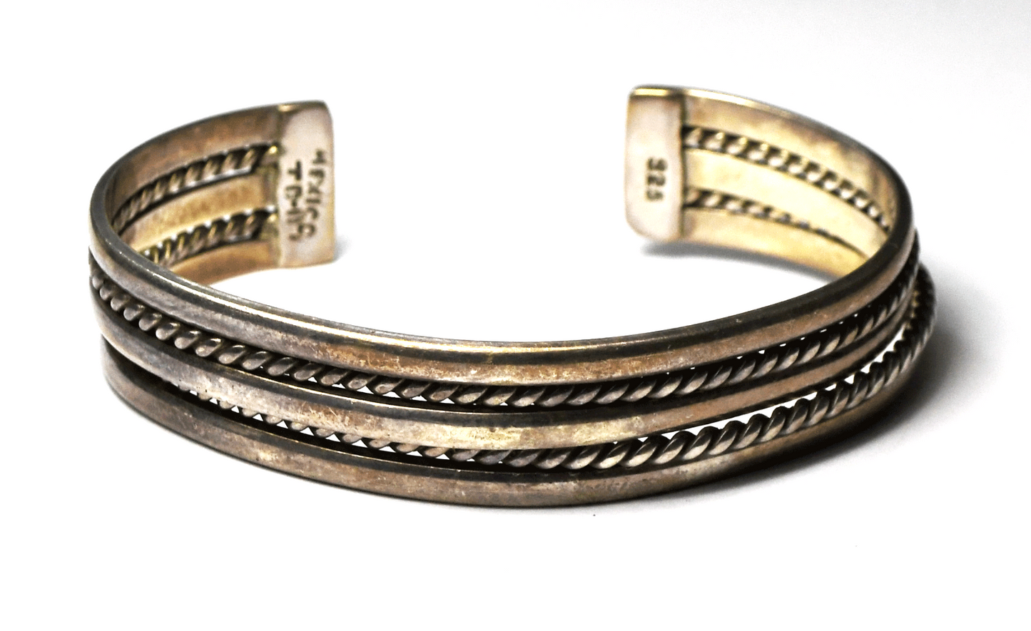Sterling Silver Mexico Tahe Style 5 Part Cuff Bracelet 13mm 6-3/4" Wrist 27.5g