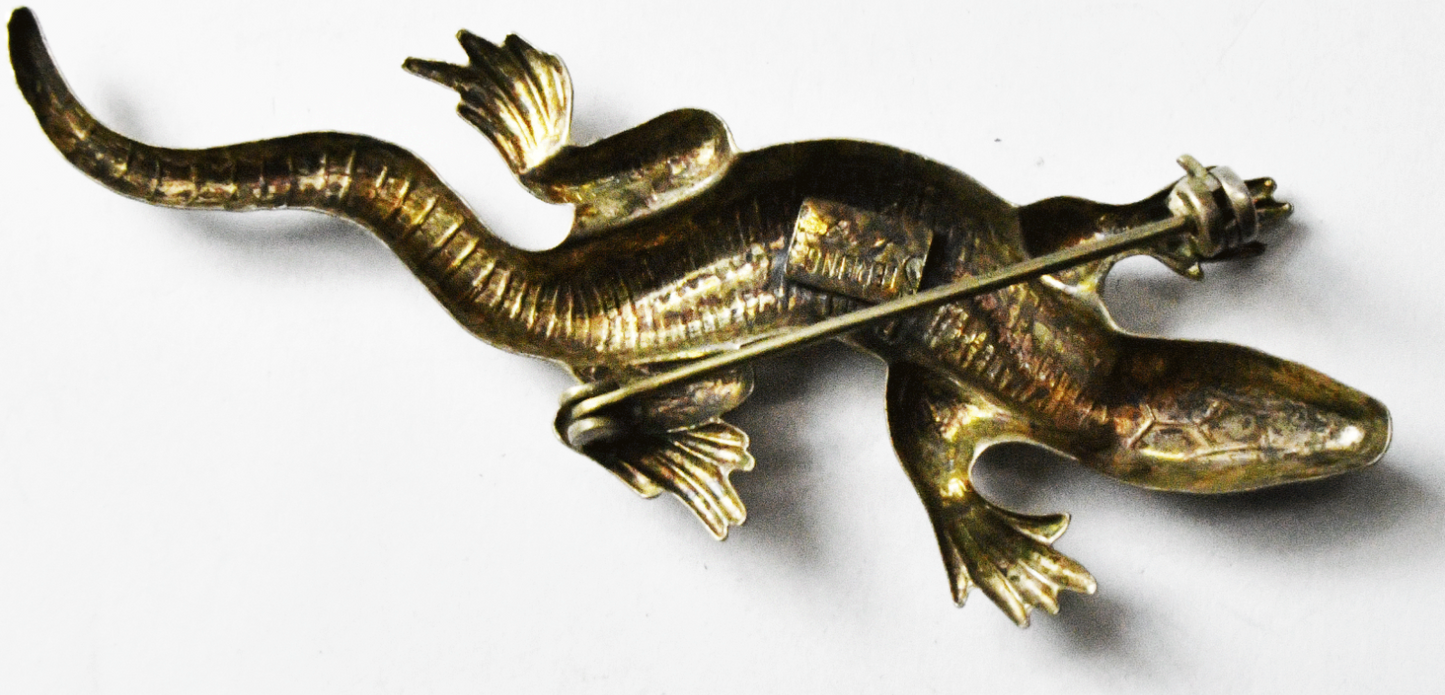 Sterling Silver Vintage Lang Lizard Chameleon Brooch Pin 3" x 28mm