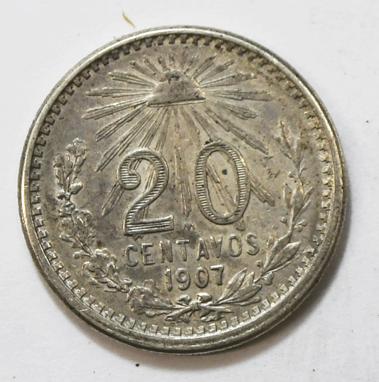 1907 Mexico Estados Unidos Mexicanos 20 Twenty Centavos Silver Coin KM# 435