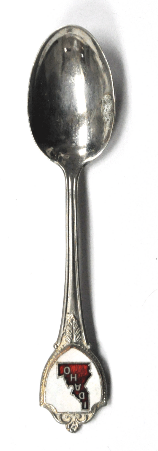 Sterling Silver Enco Iowa Red & White Enamel Souvenir Spoon 3-3/8"