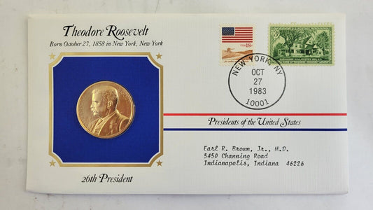 T Roosevelt Presidential Covers Medal Postal Commemorative Society Gold Plated