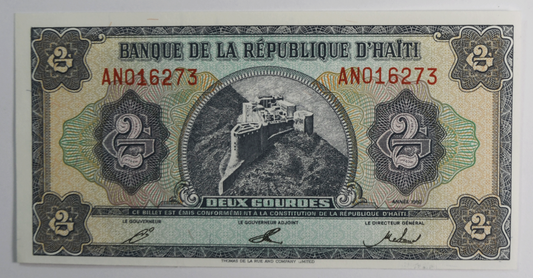 1992 Haiti 2 Gourdes Uncirculated Banknote AN016273