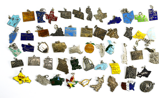 Lot of 52 Sterling Travel State Country Charms Elco Wells Hawaii Kansas 106g