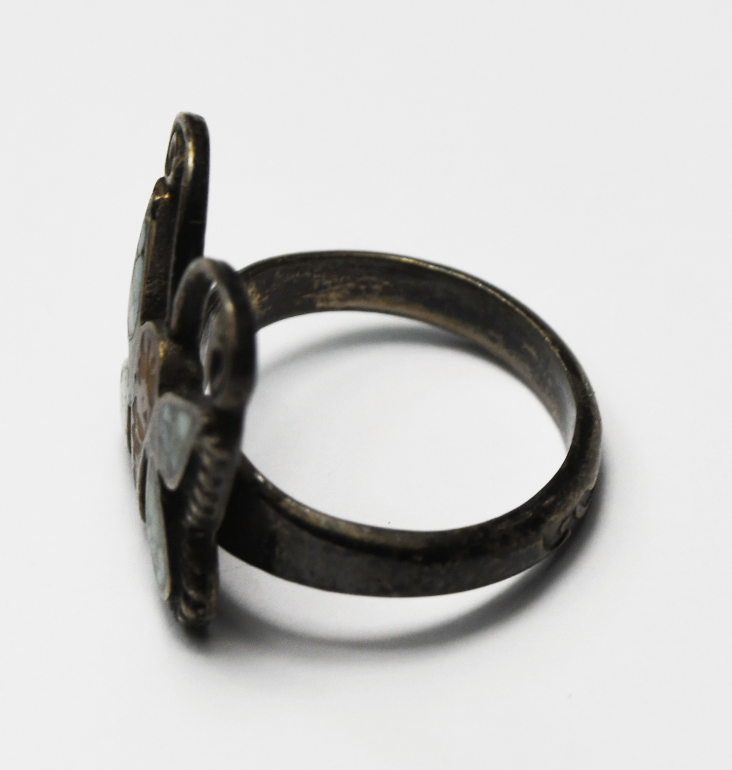 Sterling Silver Chip Inlay Butterfly Coral Turquoise Ring 18mm Size 7 Wave Band