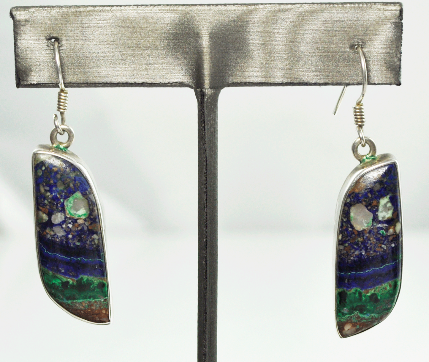 925 Silver Diane Lanjose Azurite Malachite Cuprite Dangle Drop 13mm Earrings 2"