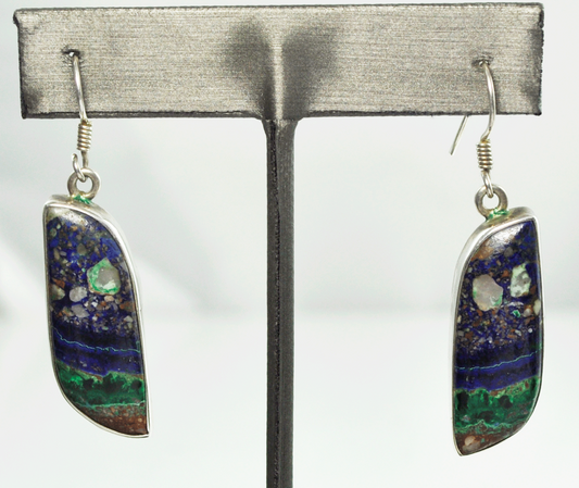 925 Silver Diane Lanjose Azurite Malachite Cuprite Dangle Drop 13mm Earrings 2"