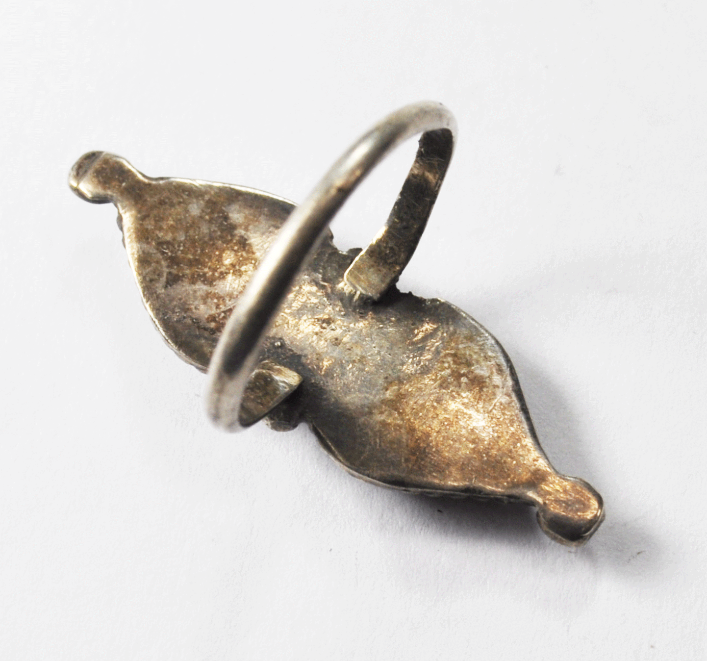 Antique Sterling Silver Turquoise Dot Cluster Triangular Ring 36mm Size 6