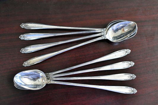 Set of 8 Prelude by International 7 3/8" Sterling Long Iced Tea Spoons 7.3 oz.