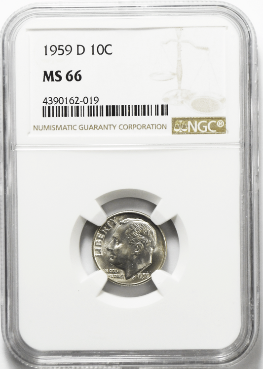 1959 D 10c Roosevelt Silver Dime Ten Cents NGC MS66 BU Denver