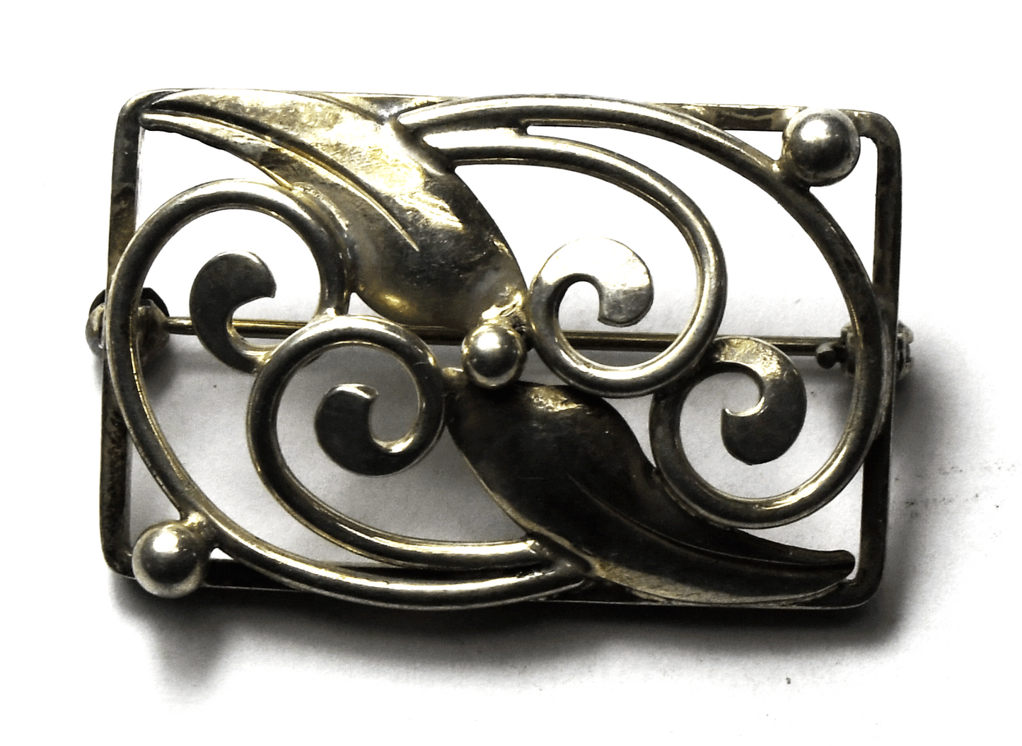 Sterling Silver Hans Jensen Filigree Brooch Rectangle Swirl Pin 37mm x 23mm