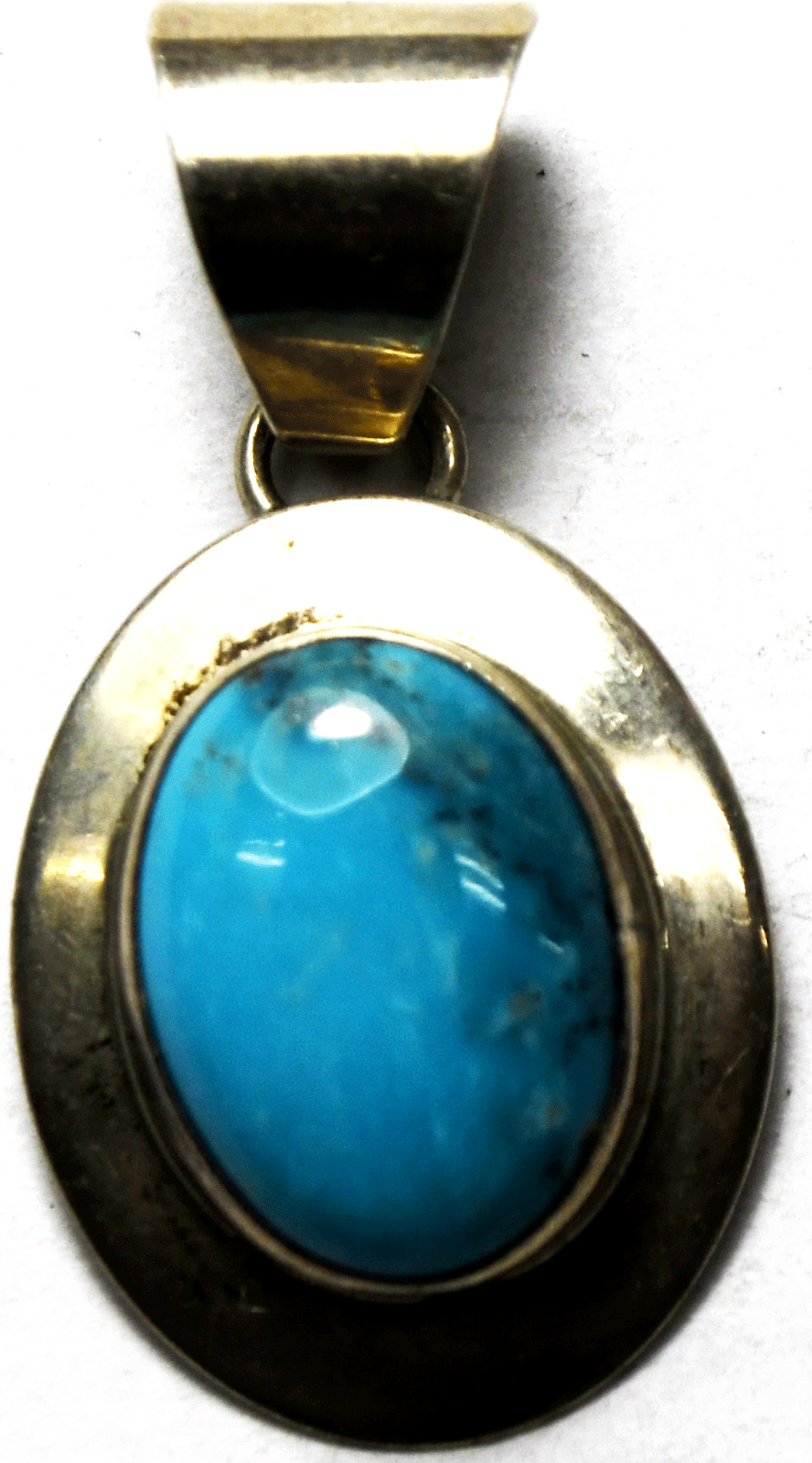 Sterling Silver Signed Inca Oval Turquoise Pendant 36mm x 18mm