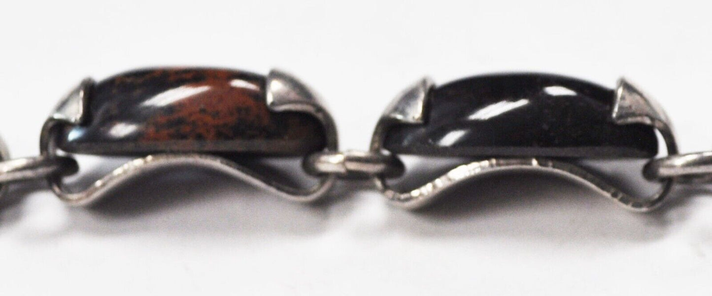Sterling Silver Oval Mahogany Obsidian Open Side Bezel Bracelet 14mm 8"  Toggle