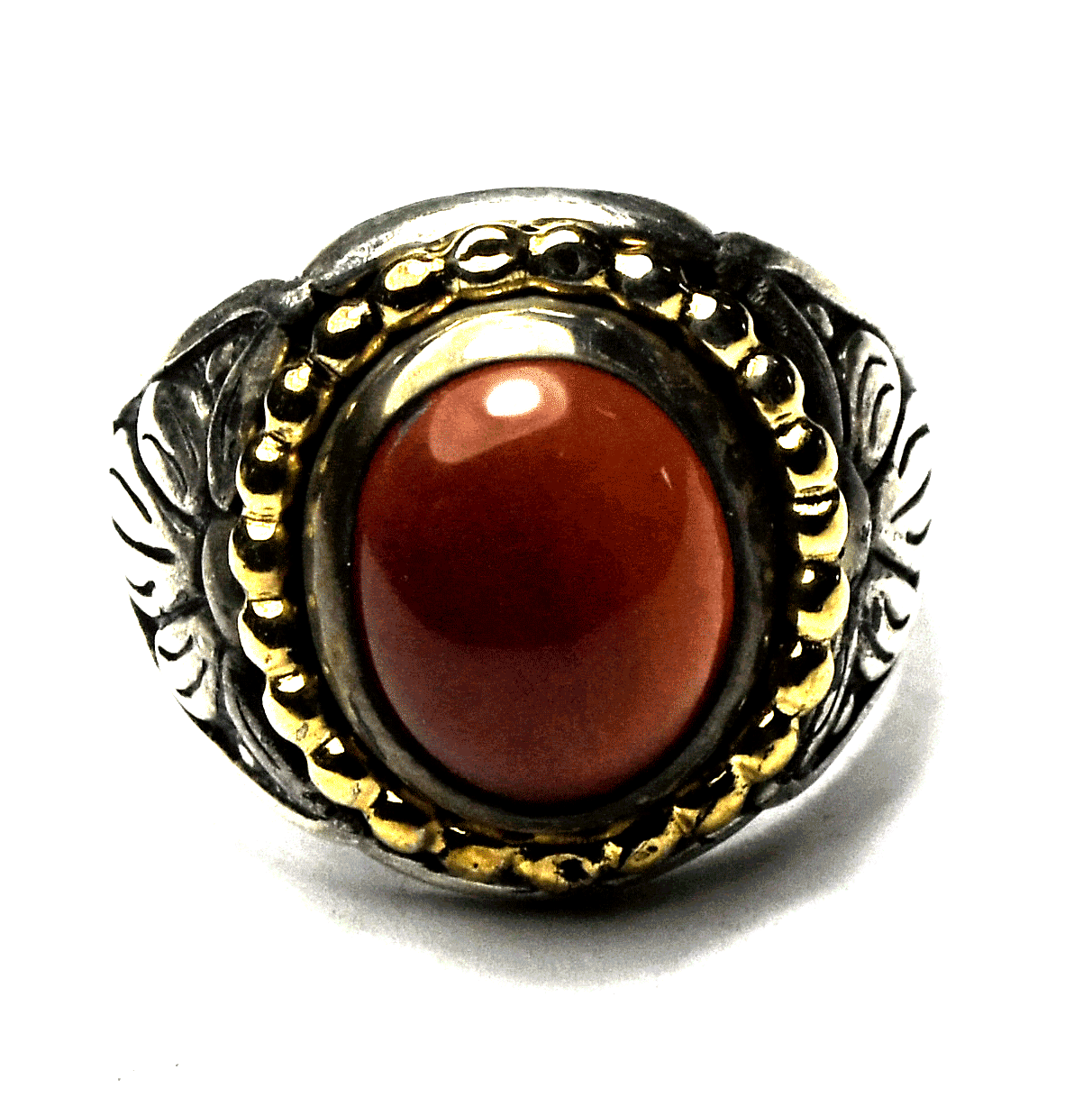 Sterling Silver Carolyn Pollack Carnelian Oval Two Tone Ring 18mm Size 8