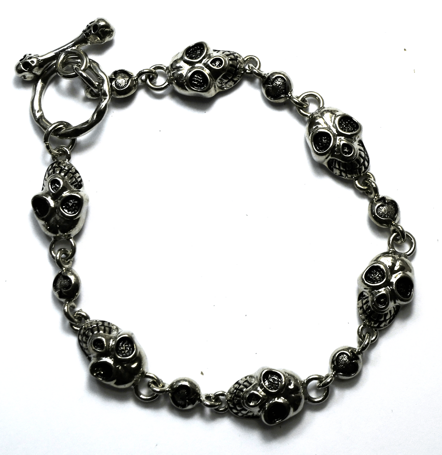 Skull & Heart Toggle Silver Tone Bracelet Anklet 13mm 10"