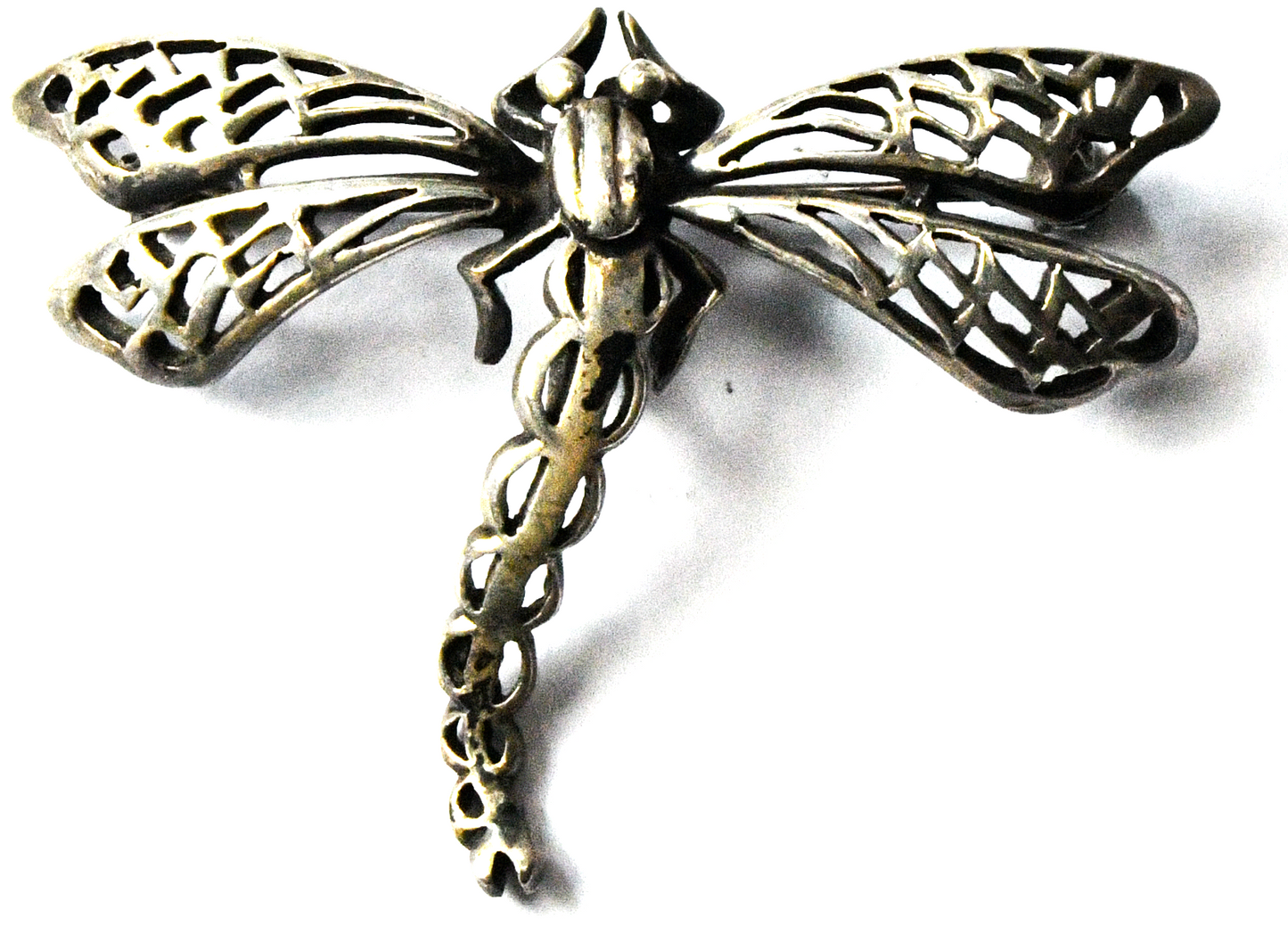 Sterling  Filigree Bug Dragonfly Brooch Pin 36mm x 48mm
