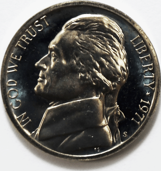 1971 S 5c Jefferson Proof Nickel Five Cents Uncirculated From Proof Set