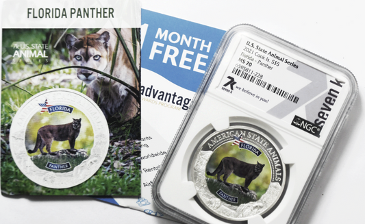 2021 $5 Cook Is Animal Series 7k w Card NGC MS70 Florida Panther