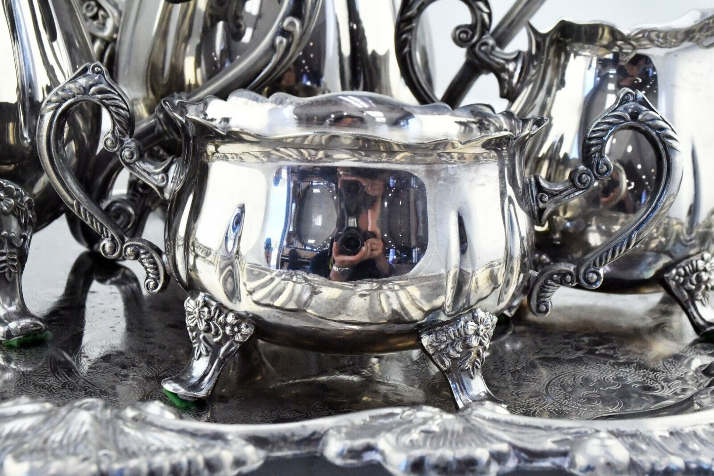 Silver Plate Complete 6pc. Floral Coffee and Tea Set