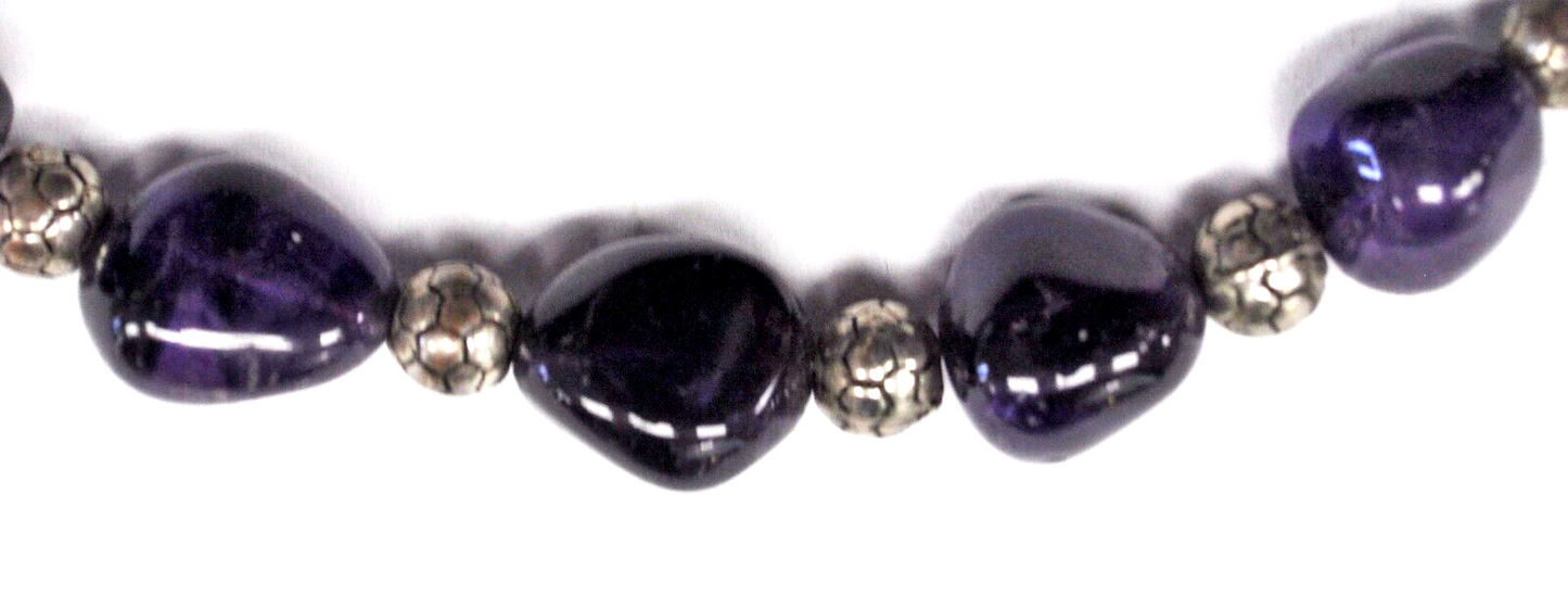 Silver Plated Amethyst Chunk Bead 12mm Necklace 18"