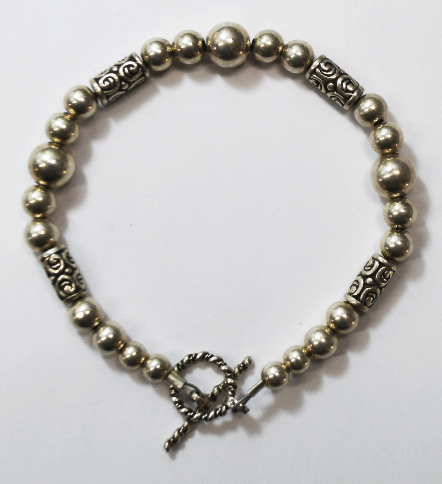 Sterling Silver Sunwest Scroll Tube Round Beaded Toggle Bracelet 8mm  7.75"