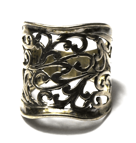 Sterling Silver Paz Or Filigree Vine Floral Ring Band 23mm Size 10-1/2