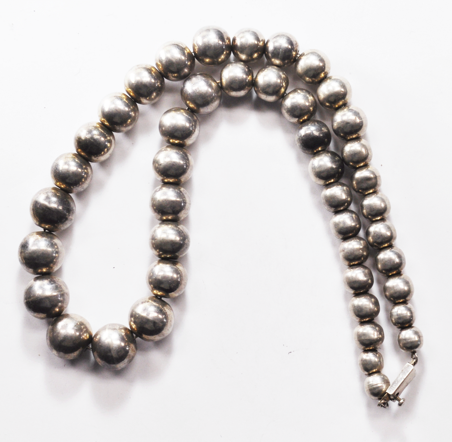 Sterling Silver Heavy Large Hand Made Bead Necklace 10-18mm Graduated 24" 125g