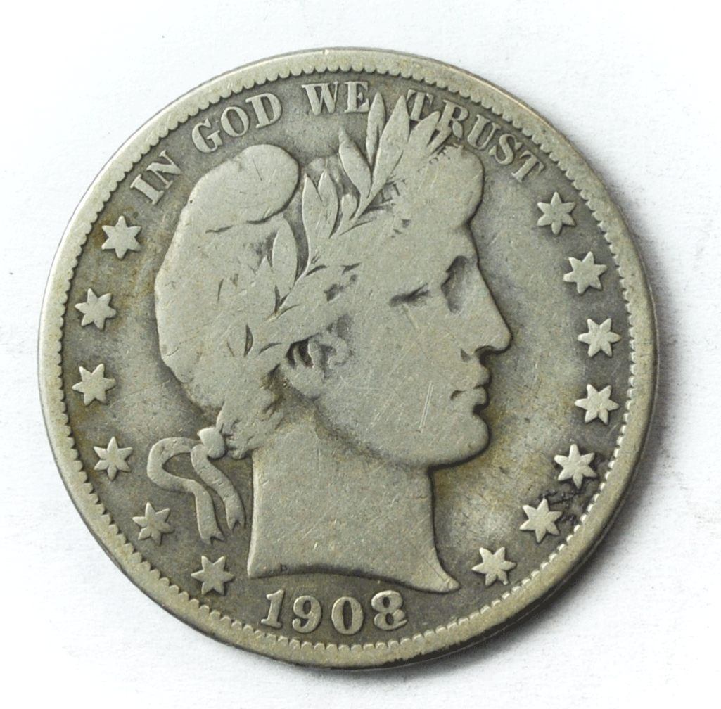 1908 O 50c Barber Silver Half Dollar Fifty Cents US New Orleans