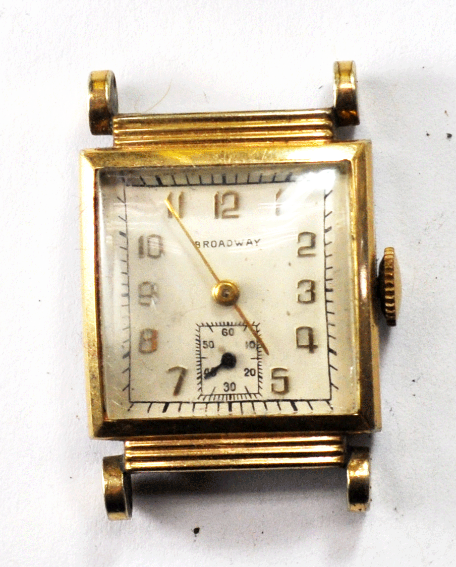 Vintage Broadway Consolidated Wristwatch Round Fancy Wheel Lugs 22mm