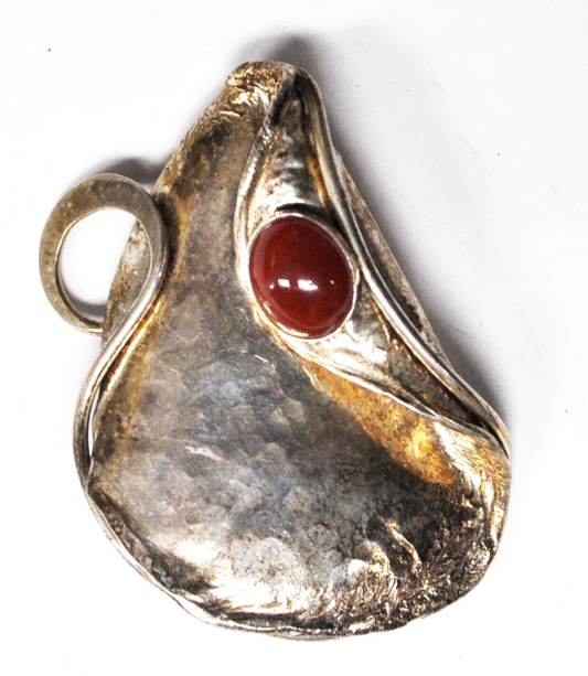 Sterling Silver Modern Abstract Fold Carnelian Brooch Pendant 57mm x 54mm