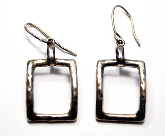 Sterling Silver C Errico Hammered Picture Frame Dangle Drop Earrings 18mm 1.75"