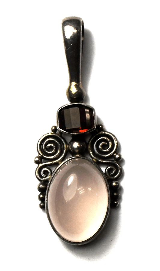 Sterling Silver Sajen Rose Quartz Garnet Swirl Pendant 50mm x 19mm