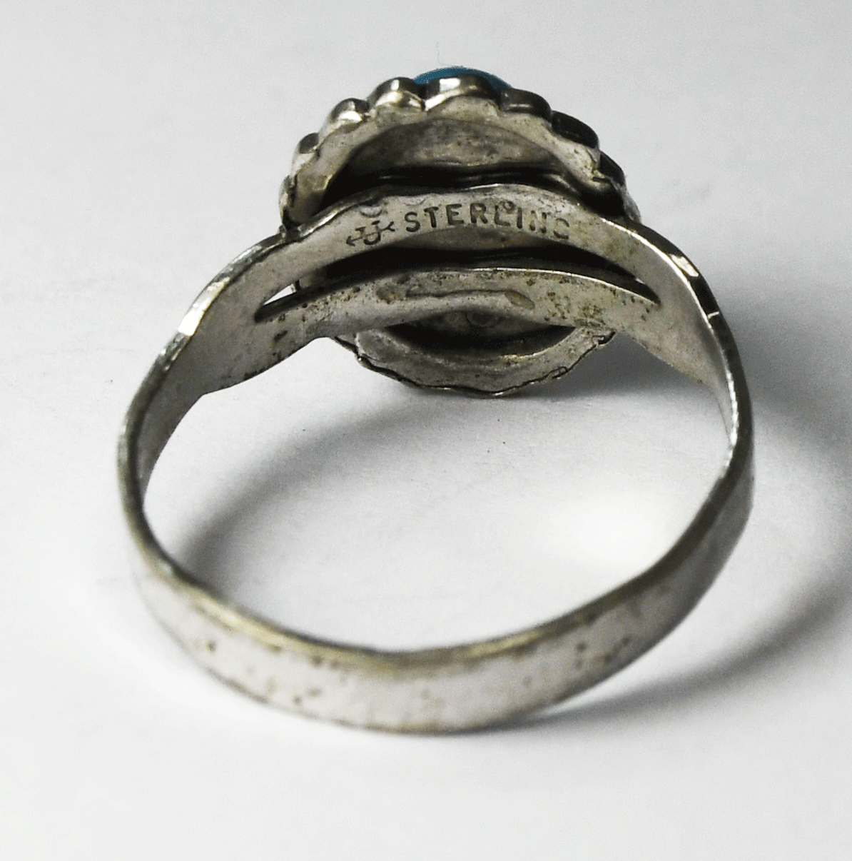 Sterling Silver Vintage Uncas Faux Turquoise Ring 12mm Solitaire Size 6