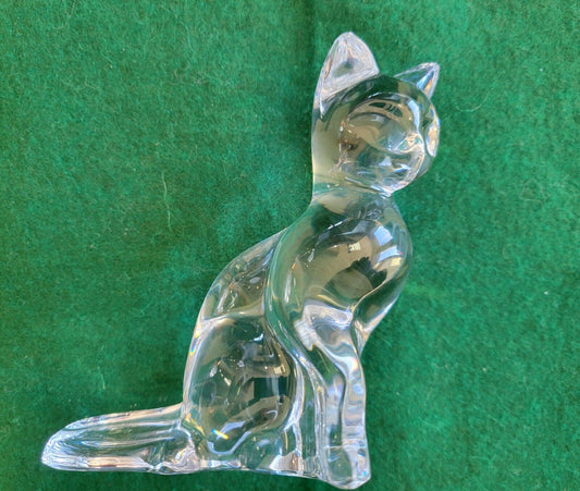 Baccarat France Lead Crystal 4” Tall x 3 1/4" Sitting Cat Figurine