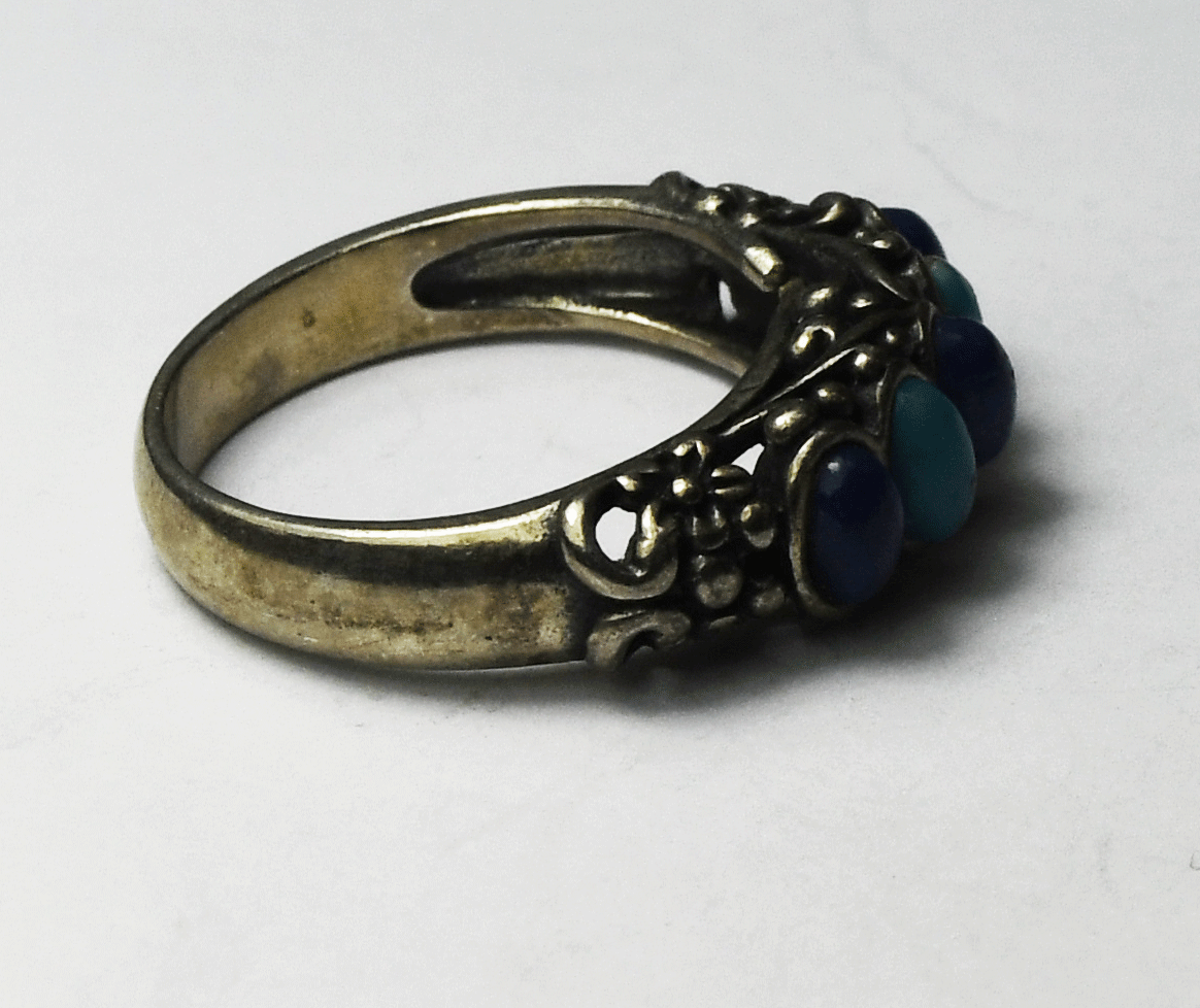 Sterling Silver Carolyn Pollack Turquoise Lapis Ring 7mm Size 8-1/4