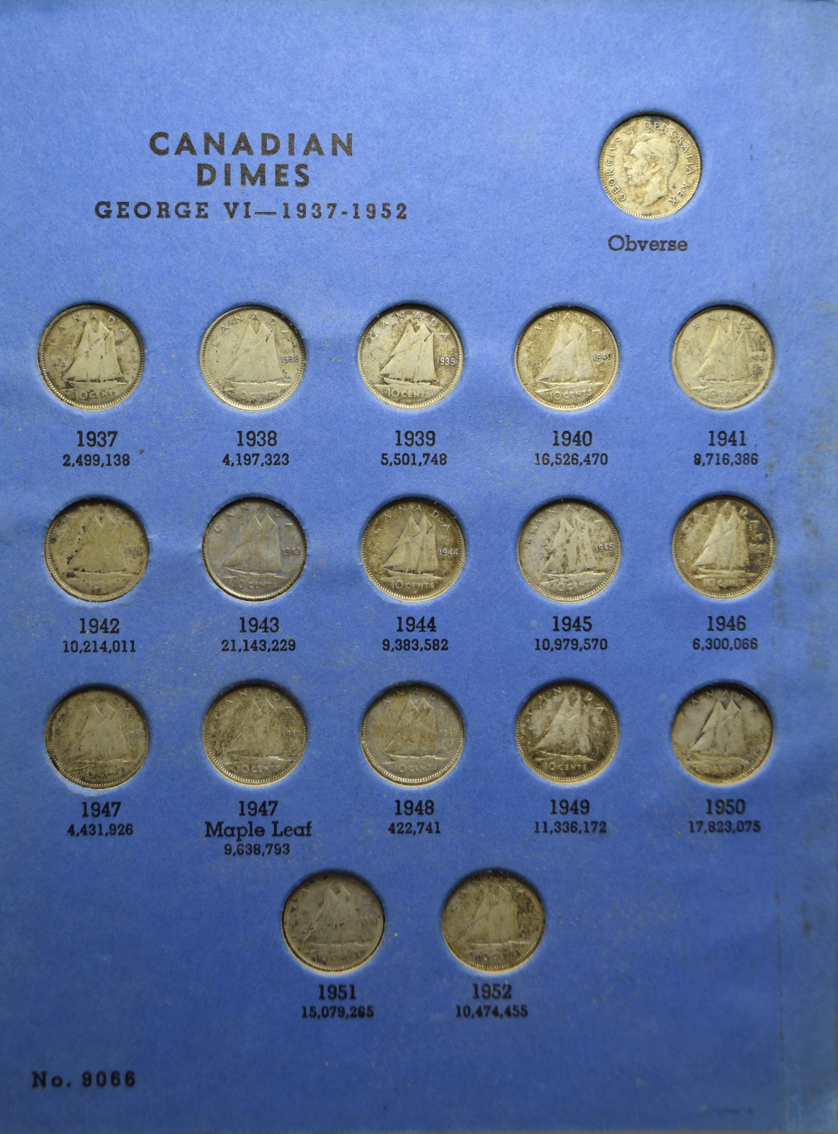 1937-68 Canada Silver Ten Cents Dime Set in Book 36 No Duplicated