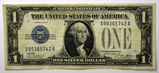 1928 A $1 One Dollar Silver Certificate Note X99365742A Funny Back