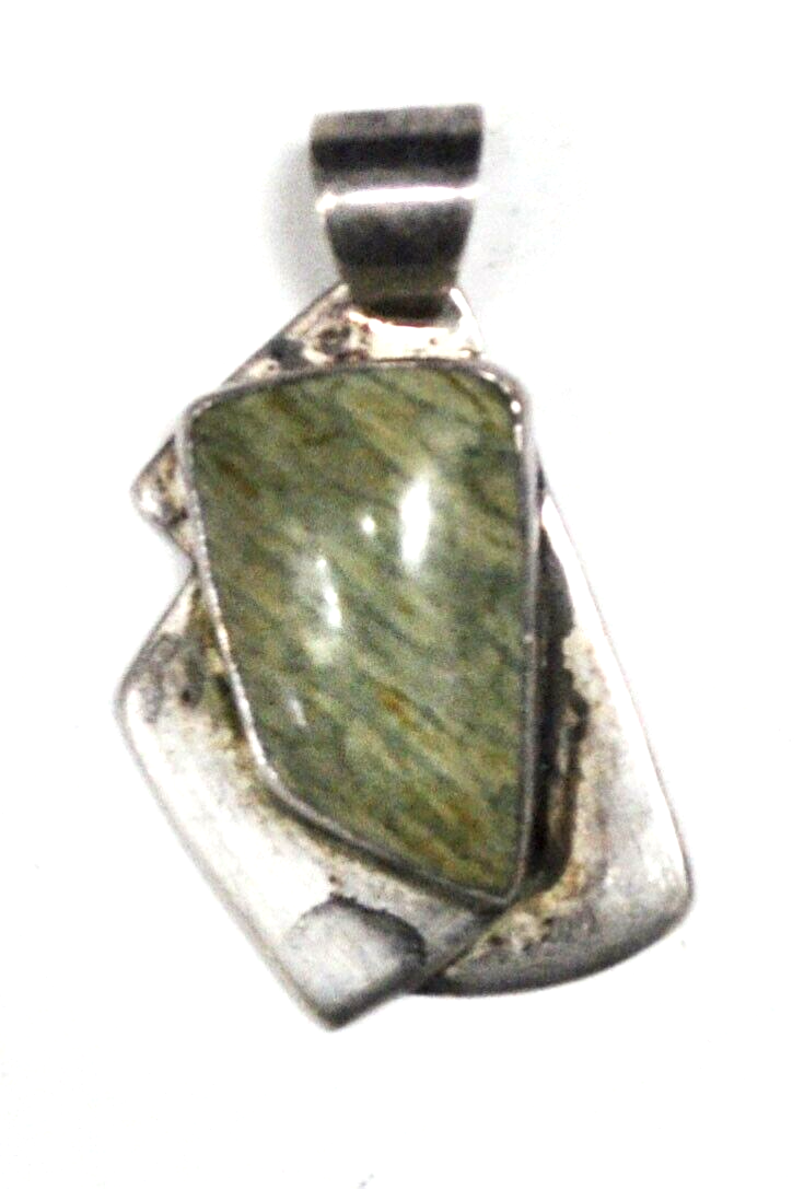 Sterling Silver Desert Rose Green Jasper Pendant 40x23mm