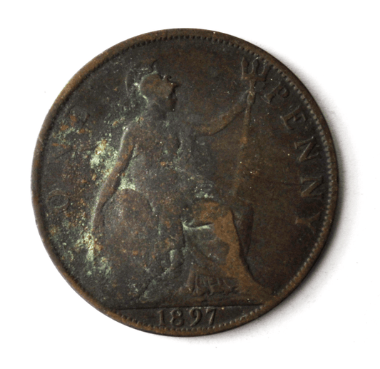 1897 Great Britain One Penny Bronze Coin KM# 790 Low Sea Level