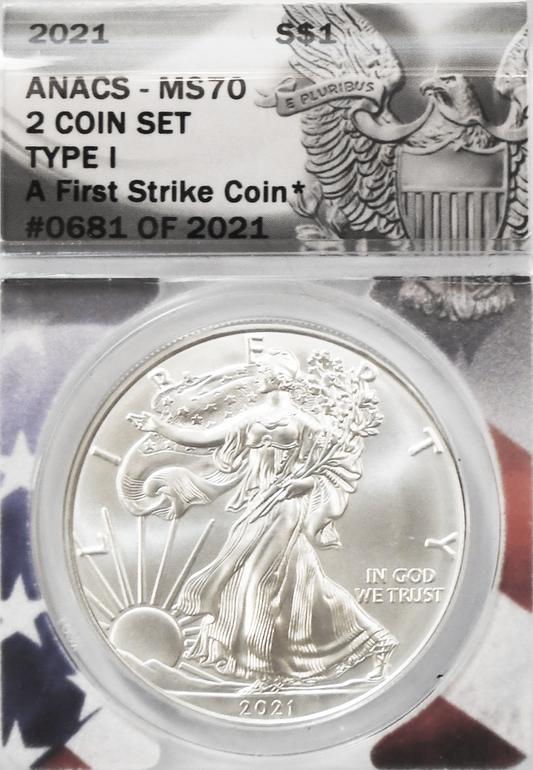 2021 $1 Silver American Eagle ANACS MS70 Type 1 FS